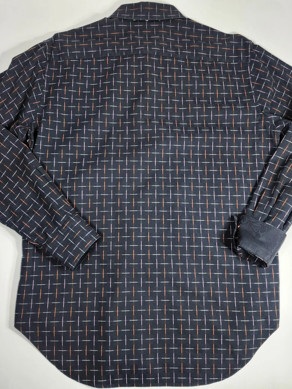 Robert Graham Black Plaid Shirt with Orange and Purple Pinstripes